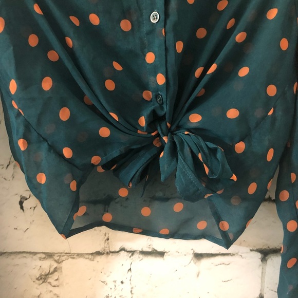 Lulu’s | Teal Polka Dot Button Tie Up Top - Picture 3 of 6